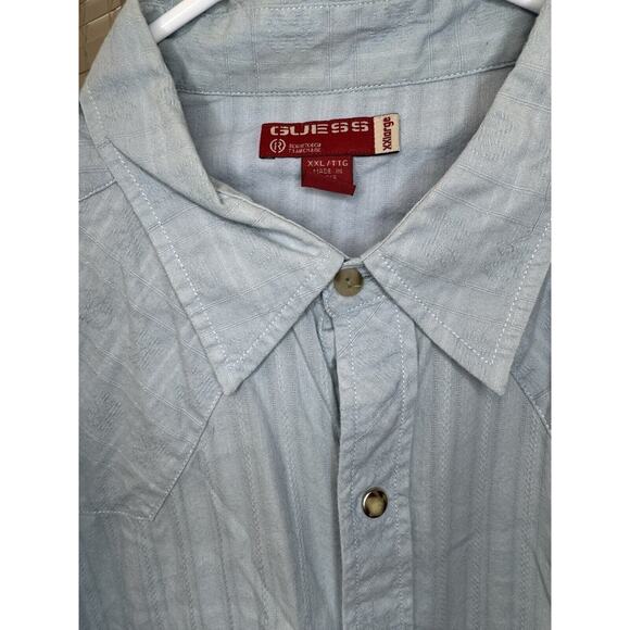 Guess Shirt Mens 2XL XXL Button‎ Up Blue Plaid Pearl Snap Y2K Western - Picture 5 of 6